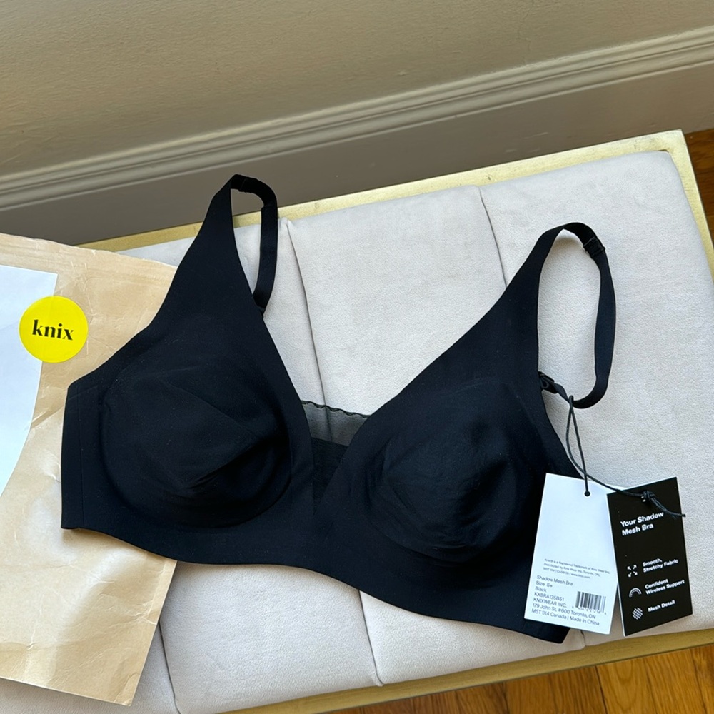 BNWT Knix black shadow mesh bra size S+
